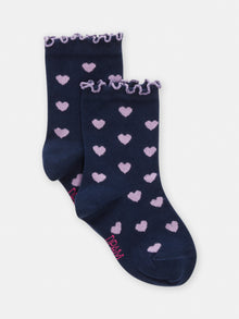  Navy blue socks with pink heart print for girls