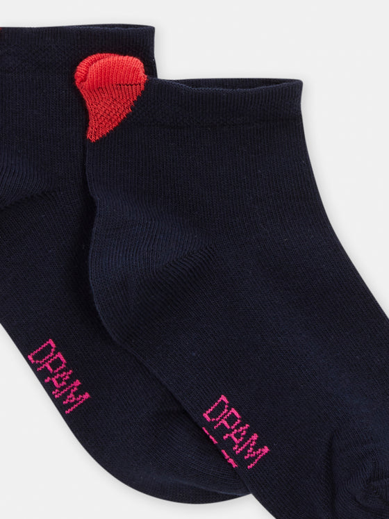 girls navy blue with red heart socks