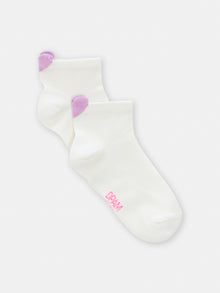  girls ecru socks with purple heart tab