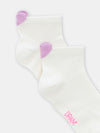 girls ecru socks with purple heart tab