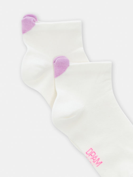 girls ecru socks with purple heart tab