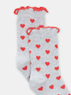 girls light mottled gray socks with red heart print