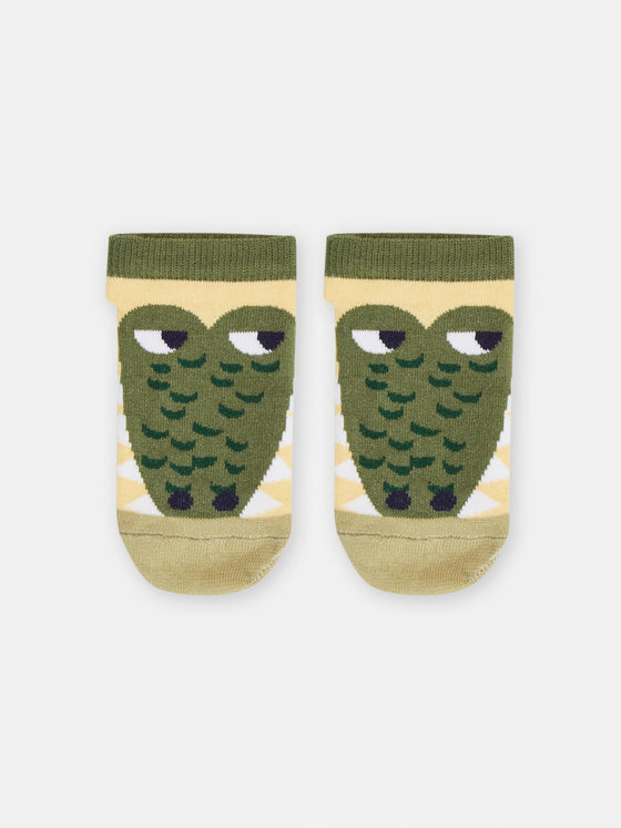 Boys Yellow and Khaki Crocodile Ankle Socks