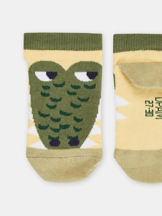 Boys Yellow and Khaki Crocodile Ankle Socks