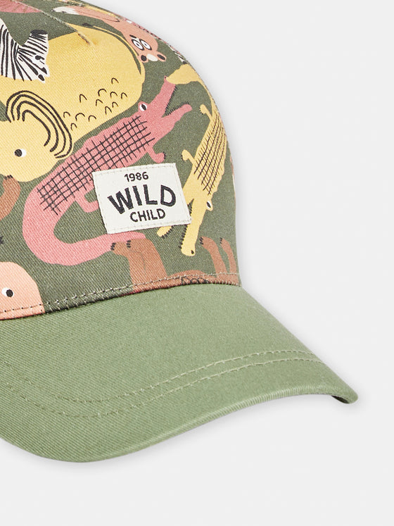 boys khaki cap with savannah print