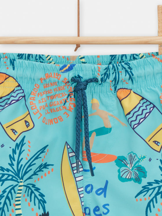 Palm tree print swim trunks for boys