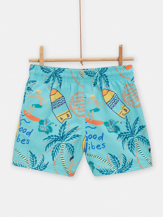 Palm tree print swim trunks for boys