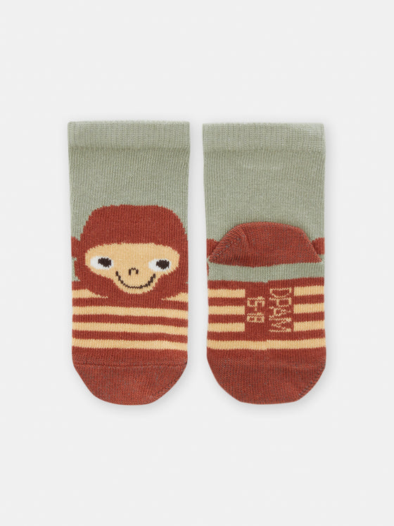 Baby boys Socks laurel green and brown with monkey design