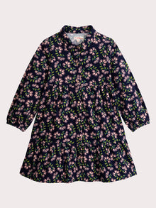  Floral print rivet navy dress for girls