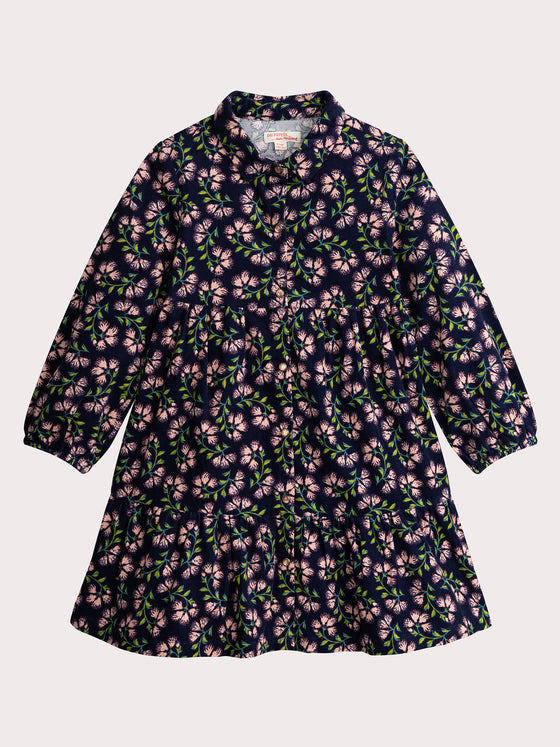 Floral print rivet navy dress for girls