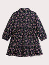 Floral print rivet navy dress for girls