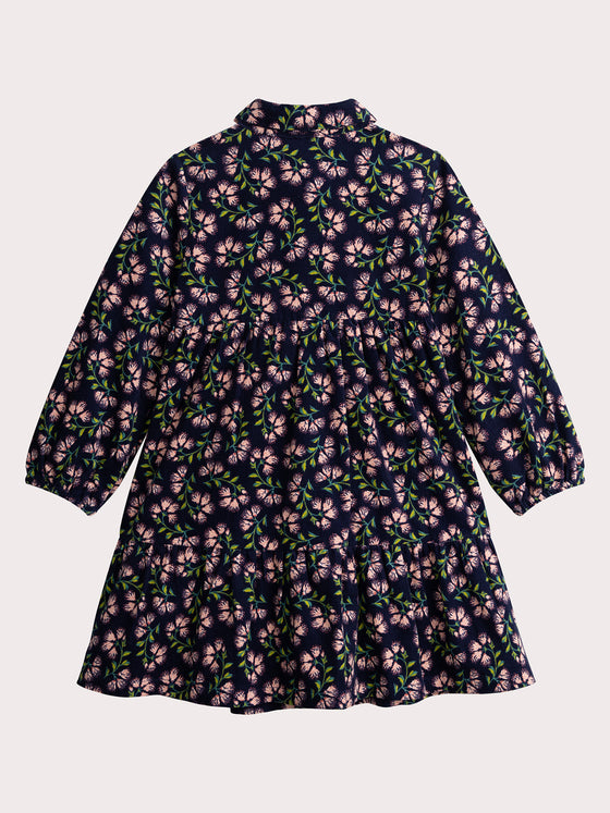 Floral print rivet navy dress for girls