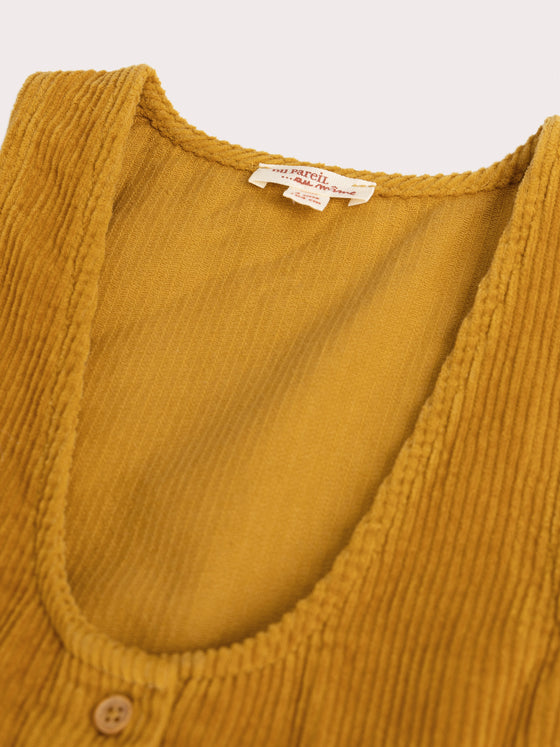 Girls Mustard Sleeveless Corduroy Dress