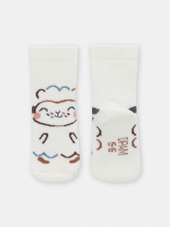 Ecru birth socks with sheep animation