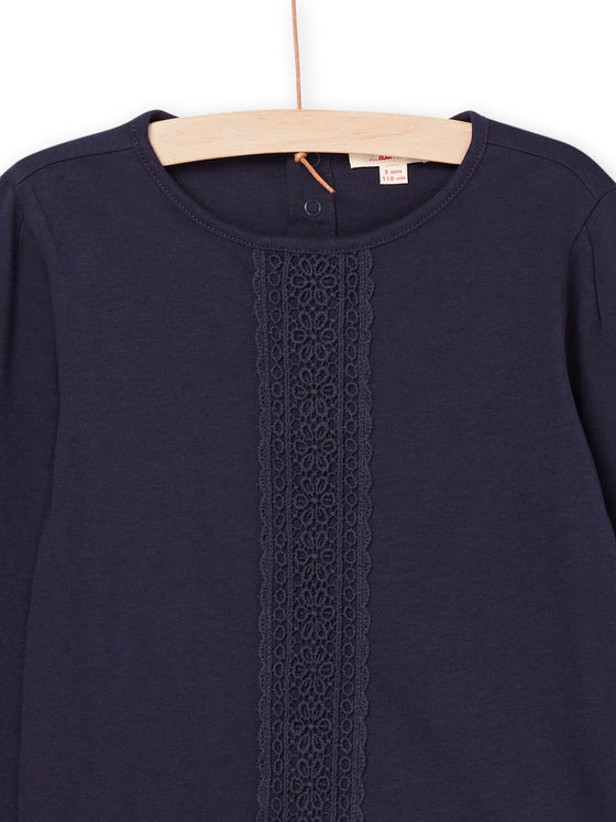 NAVY BLUE LONG SLEEVE T-SHIRT WITH LACE