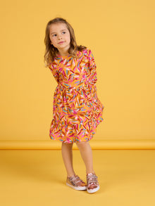  FLUID DRESS WITH RUFFLES AND MULTICOLORED LEAF PRINT