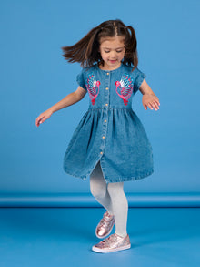  SHORT SLEEVE JEAN DRESS WITH PARROT ANIMATION