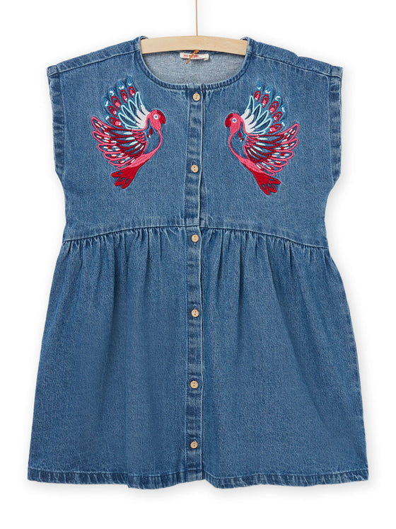 SHORT SLEEVE JEAN DRESS WITH PARROT ANIMATION