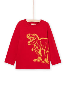  RED LONG SLEEVE T-SHIRT WITH DINOSAUR DESIGN