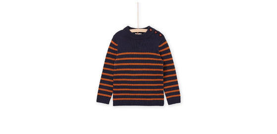 MIDNIGHT BLUE SWEATER WITH MUSTARD STRIPES