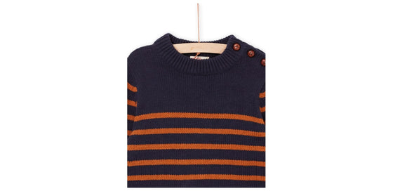 MIDNIGHT BLUE SWEATER WITH MUSTARD STRIPES