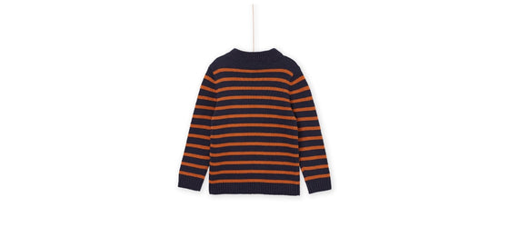 MIDNIGHT BLUE SWEATER WITH MUSTARD STRIPES