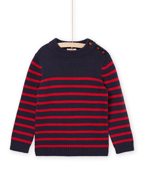 MIDNIGHT BLUE SWEATER WITH RED STRIPES