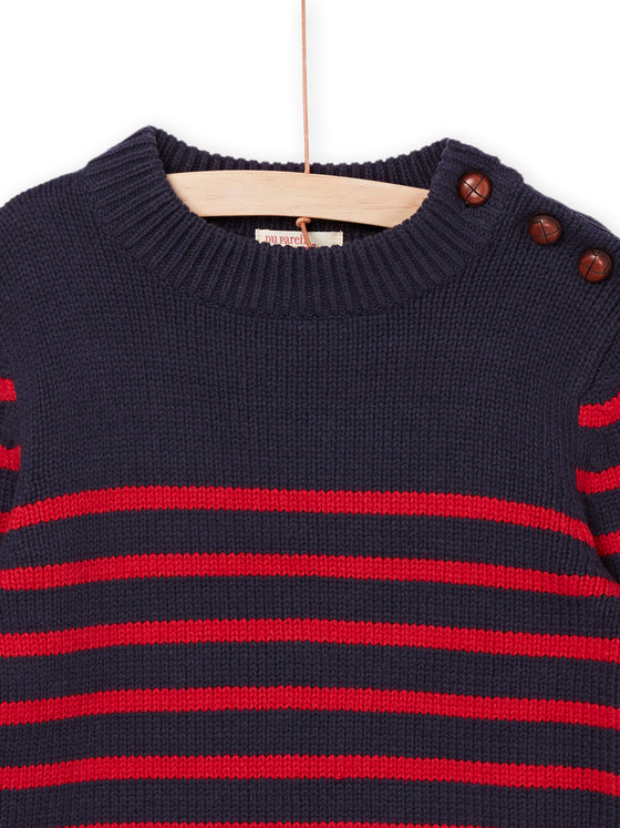 MIDNIGHT BLUE SWEATER WITH RED STRIPES