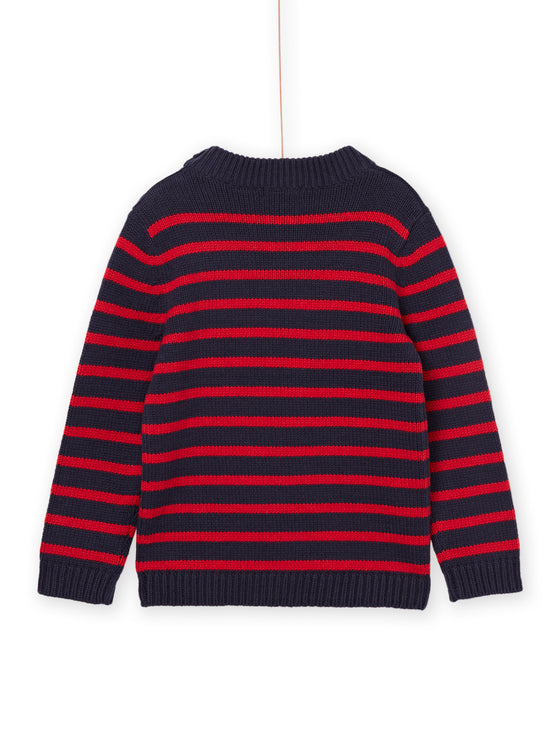 MIDNIGHT BLUE SWEATER WITH RED STRIPES