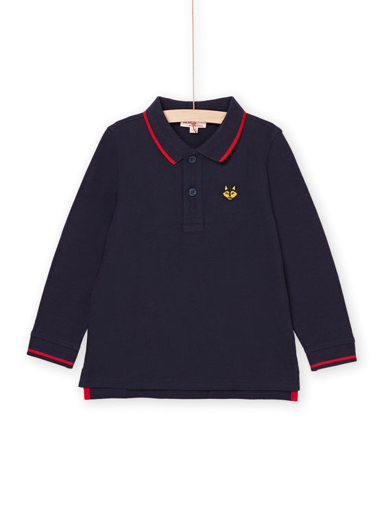 NAVY BLUE POLO SHIRT WITH EMBROIDERED WOLF'S HEAD MOTIF