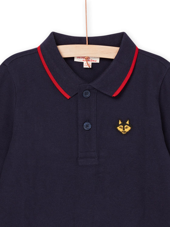 NAVY BLUE POLO SHIRT WITH EMBROIDERED WOLF'S HEAD MOTIF