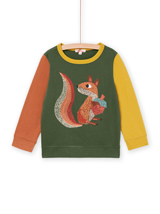 TWO-TONE LONG SLEEVE T-SHIRT WITH SQUIRREL DESIGN