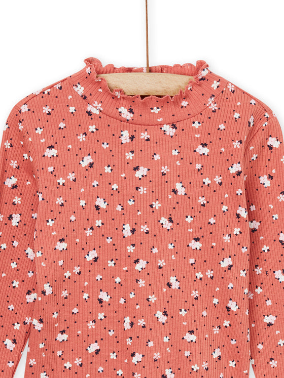 RIBBED KNIT FLORAL PRINT UNDERSHIRT TERRACOTA