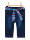 DENIM KNIT PANTS WITH REMOVABLE FLORAL PRINT BELT