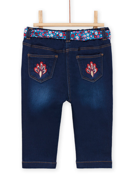 DENIM KNIT PANTS WITH REMOVABLE FLORAL PRINT BELT