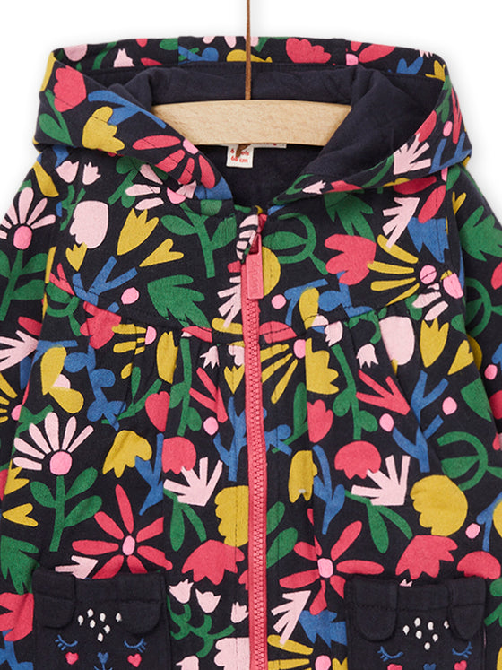 HOODED JACKET WITH FLOWER PRINT