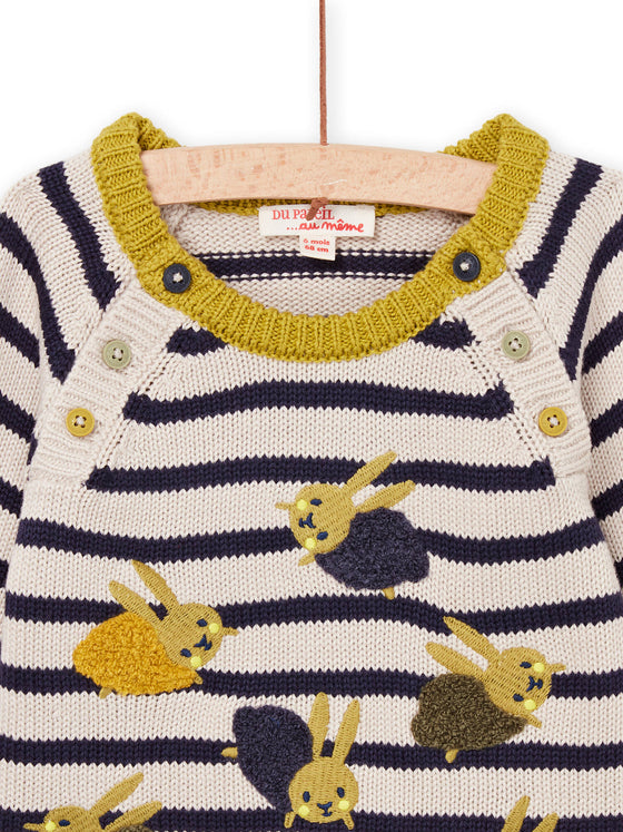 STRIPED SWEATER WITH RABBIT ANIMATION