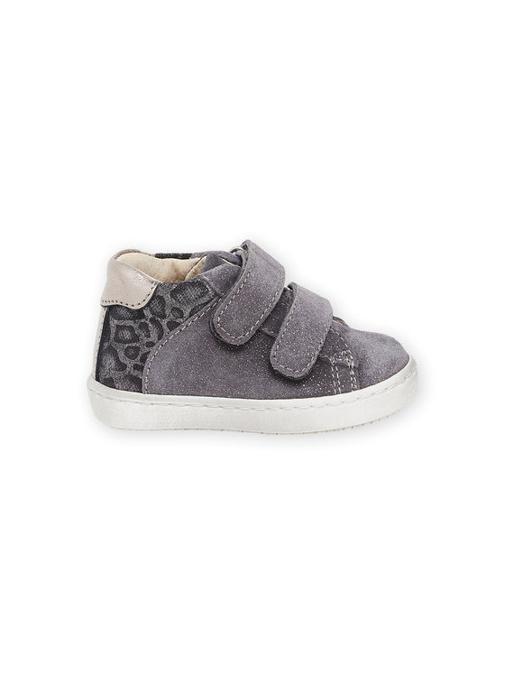 GREY GLITTER LEATHER AND LEOPARD PRINT SNEAKERS