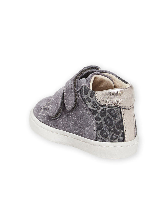 GREY GLITTER LEATHER AND LEOPARD PRINT SNEAKERS