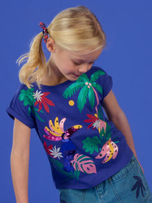  Blue t-shirt SS with sequined parrot