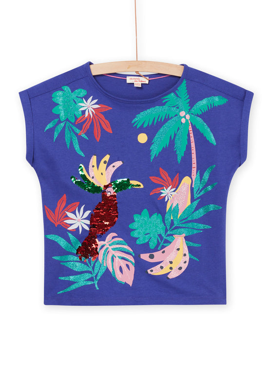 Blue t-shirt SS with sequined parrot