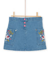 Denim skirt with floral pockets