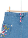 Denim skirt with floral pockets