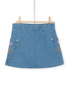 Denim skirt with floral pockets