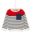 Red and navy blue striped sweater