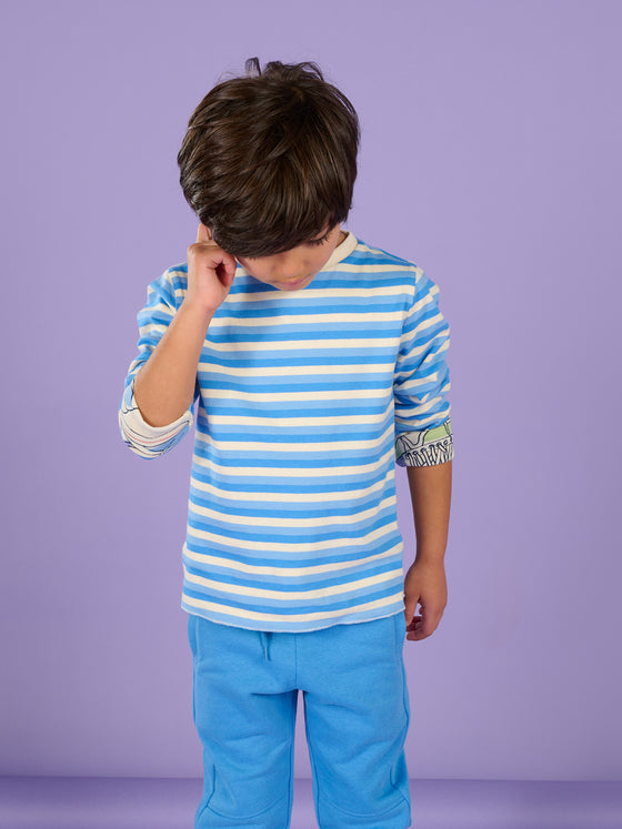 Reversible T-shirt with blue stripes