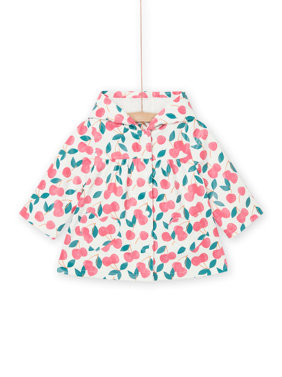 Hooded raincoat with cherry print