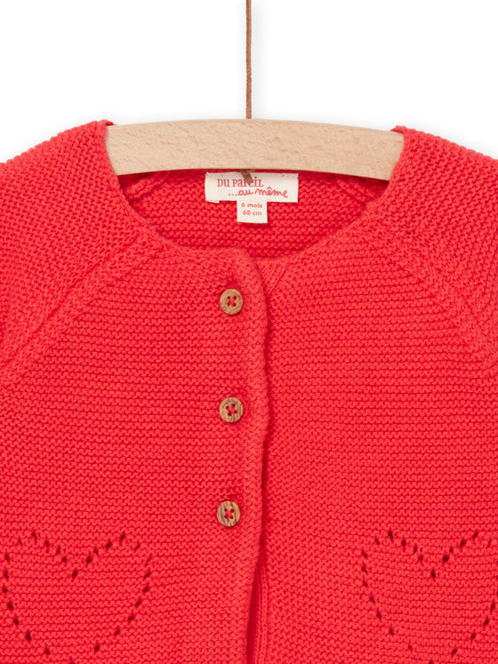 Red cardigan with hearts