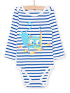 Blue Stripes and cat print bodysuit